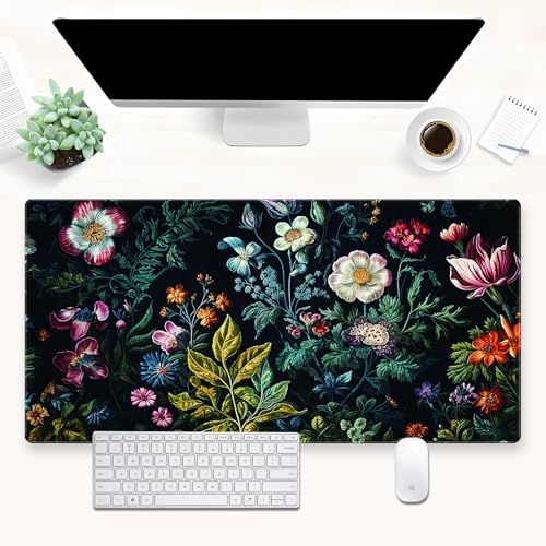 Shalysong Dark Floral Mouse Pad XL Gaming Mouse Pads Floral Desk Mat for Desk Extra Large Computer Pad 31.5 x 15.7 in Pretty Colorful Flower Design Keyboard Mouse mat for Desk Decor - Image 1