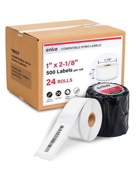 Enko Compatible For Dymo 30336 Labels (1 X 21/8) 24 Rolls 12000 Labels For Dymo Labelwriter 450 Turbo Printer And 4Xl Direct Thermal Address Shipping And Barcode Labels