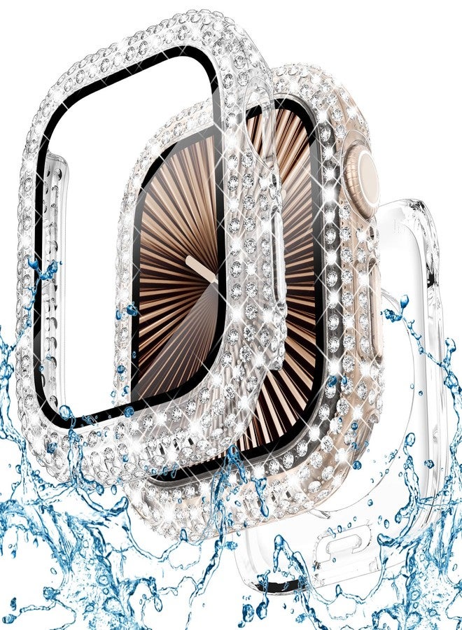 WINGLE 2-in-1 Waterproof Bling Case for Apple Watch 40mm Screen Protector Case SE 3/2/1 Series 6 5 4, Diamond Protective Face Cover Apple Watch 40 mm iWatch Crystal Rhinestone Bumper Women, Clear - Image 1