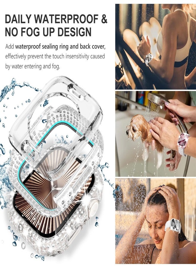 WINGLE 2-in-1 Waterproof Bling Case for Apple Watch 40mm Screen Protector Case SE 3/2/1 Series 6 5 4, Diamond Protective Face Cover Apple Watch 40 mm iWatch Crystal Rhinestone Bumper Women, Clear - Image 4