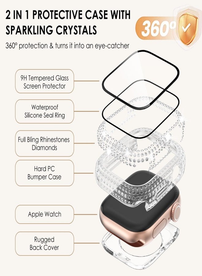 WINGLE 2-in-1 Waterproof Bling Case for Apple Watch 40mm Screen Protector Case SE 3/2/1 Series 6 5 4, Diamond Protective Face Cover Apple Watch 40 mm iWatch Crystal Rhinestone Bumper Women, Clear - Image 3