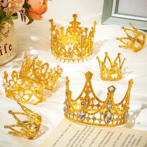 FFNIU Gold Crown Cake Topper 8Pcs Gold Mini Crowns for Flower Arrangements and Crafts Small Tiara Cake Topper for Wedding and Birthday Party Cake - Image 5