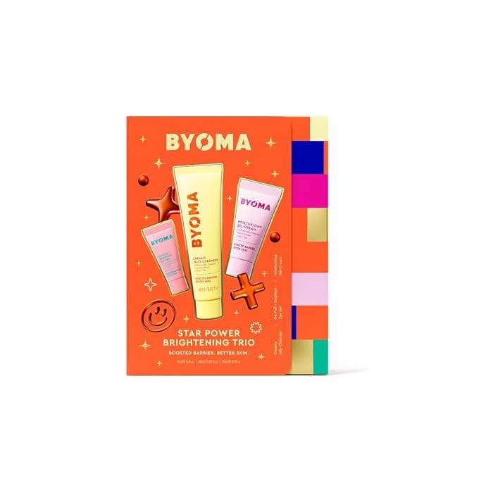 BYOMA Star Power Brightening Trio Travel Size Skincare Set - Mini Eye Gel, Jelly Cleanser & Moisturizing Gel Cream - Hydrating, De-Puffing & Glow Boosting Gift Set