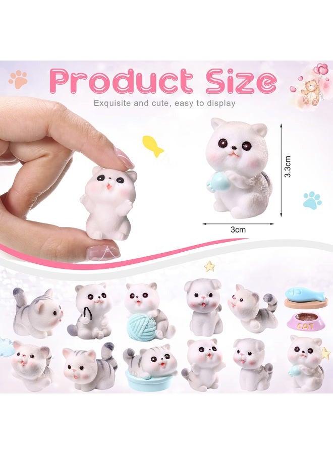 Roowest 14 Pcs Cat Figurines Cute Miniature Figures Mini Cat Cake Toppers Moss Landscape Waterproof Resin Kitten Garden Miniature Terrarium Figurines for Garden Home Party Cake Decor Supplies (Gray) - Image 3