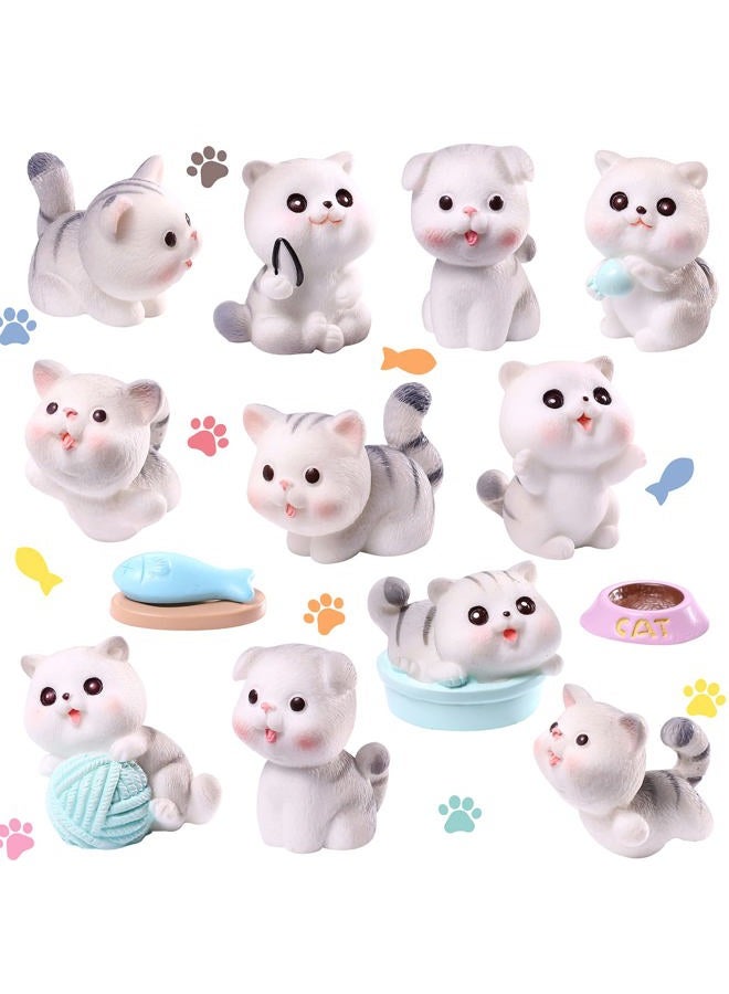 Roowest 14 Pcs Cat Figurines Cute Miniature Figures Mini Cat Cake Toppers Moss Landscape Waterproof Resin Kitten Garden Miniature Terrarium Figurines for Garden Home Party Cake Decor Supplies (Gray) - Image 1
