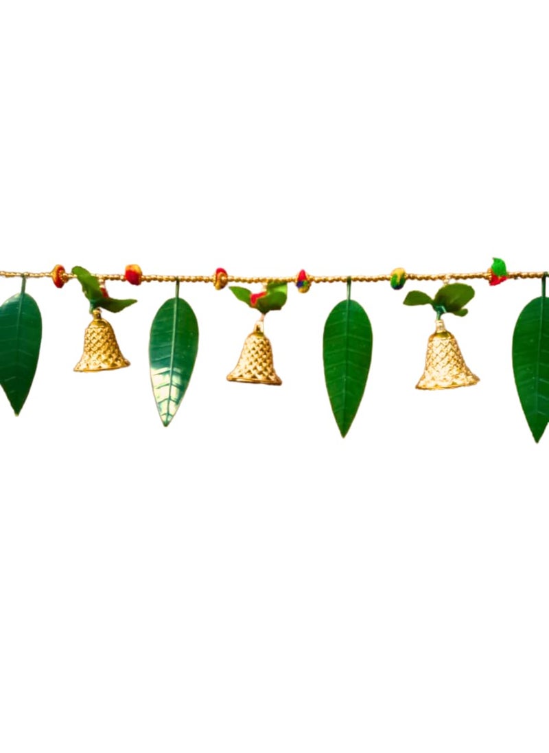 DEV POOJA STORE DEV POOJA STORE Artificial Mango Leaves Multicolour Flower Door Toran pan Toran with Big Bell Design Doorway Beautifull Traditional Bandhanwar Green  - Image 5