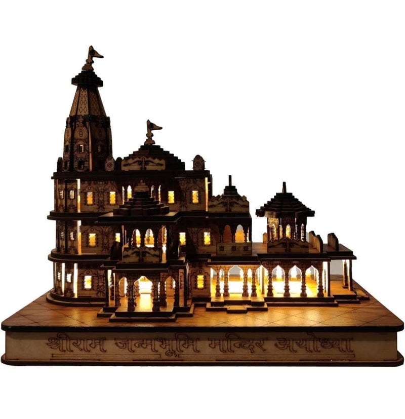 Rousrie Shree Ram Mandir Ayodhya Model, Exclusive 3D Wooden Janmabhoomi Temple, Designed and Made by Indian Craftmen, Best for Home and Car Decor (with LED Light) - Image 2