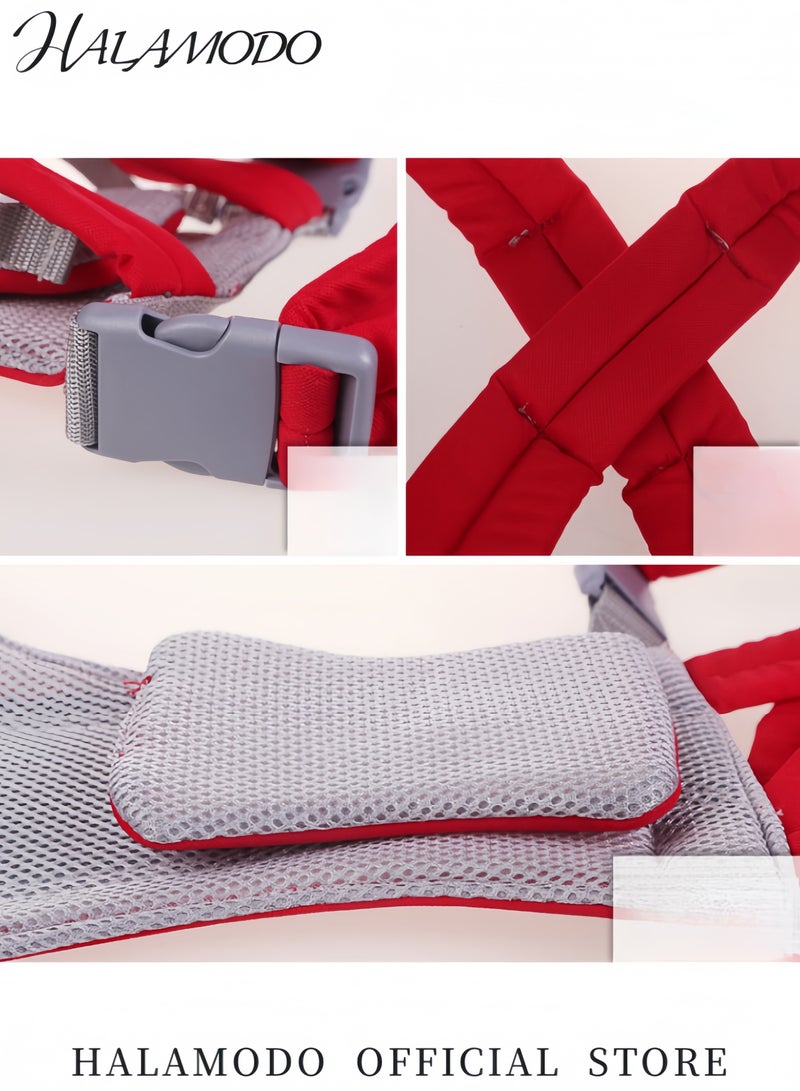 هالامودو حمالة أطفال قابلة للتعديل 3 في 1 مناسبة لمقعد الطفل مع دعم رأس مريح وتصميم أحزمة باللون الأحمر - Image 5