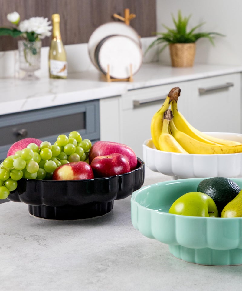 Nucookery Ceramic Petal Fruit Bowl for Kitchen Counter, 11 Inch Modern Decorative Bowl, Elegant Fruit & Vegetable Storage Container, Large Bread Basket, Black - Image 5