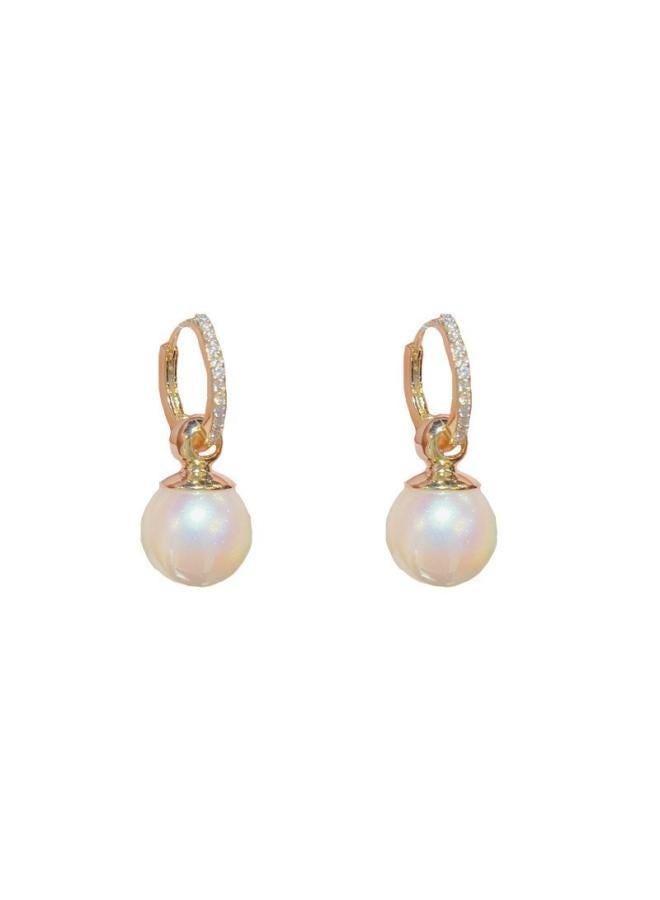 xozgdovg Korean Style Fashionable Socialite Micro Inlaid Zircon Two-piece Horse Pearl Ear Buckle Women's Elegant Light Luxury Design Eardrops Earrings