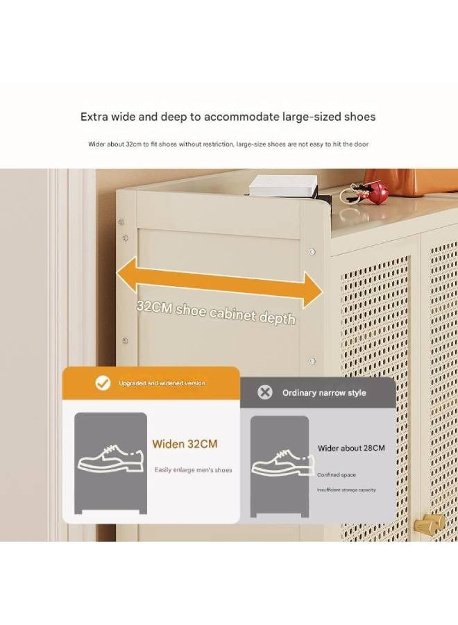 keke 8 Tier 3 Door Rattan Style Shoe Cabinet with Open Base Beige 90x32x107cm. - Image 3