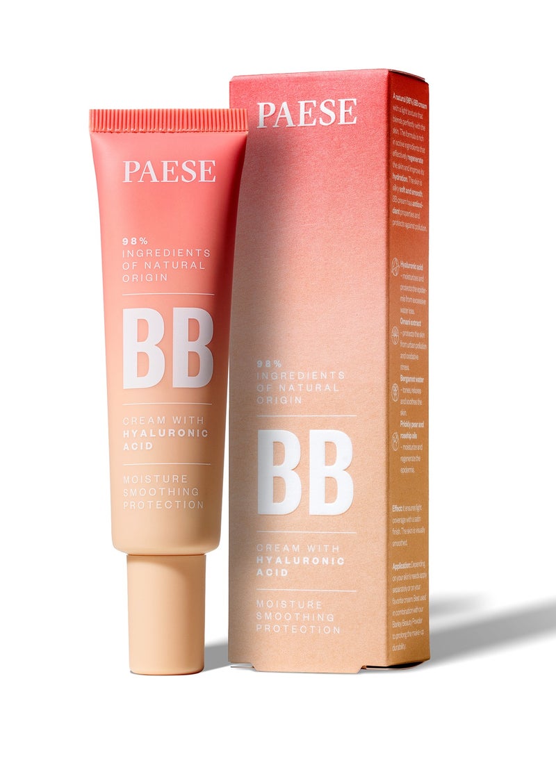 Paese BB Cream with Hyaluronic Acid, 98% Natural, Vegan, Satin Finish SPF Protection, 03W Natural, 30 ml  - Image 1