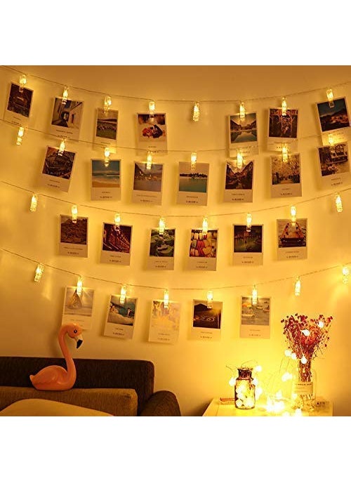 QOCEPT QOCEPT Battery Powered 10 Photo Clips String Light Warm White for Indoor Outdoor Decoration Fastivals Christmas Holiday Party  - Image 1