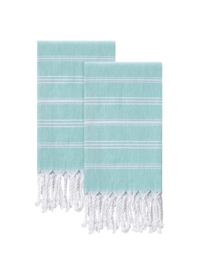 Cabanana - Cotton Turkish Hand Towel - Set of 2 | Boho Kitchen Tea Towels, 30 x 20 Inches Thin Decorative Bathroom Towel (Aqua) - Image 1