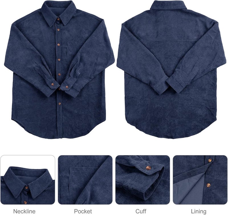 klarako Womens Corduroy Shirt Oversized Button Down Blouse Long Sleeve Shacket Lapel Collar Shirts for Women - Image 5