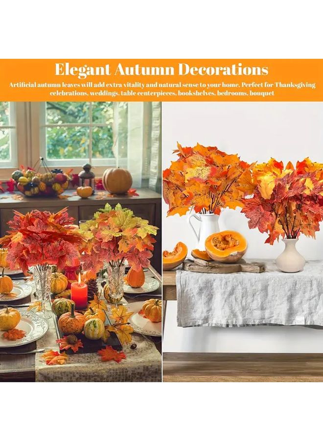 8pcs Artificial Maple Leaf Branches Autumn Foliage Realistic Fall Colors Thanksgiving Halloween Home Decor - Image 3