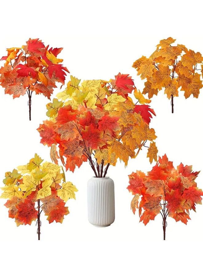 8pcs Artificial Maple Leaf Branches Autumn Foliage Realistic Fall Colors Thanksgiving Halloween Home Decor - Image 1