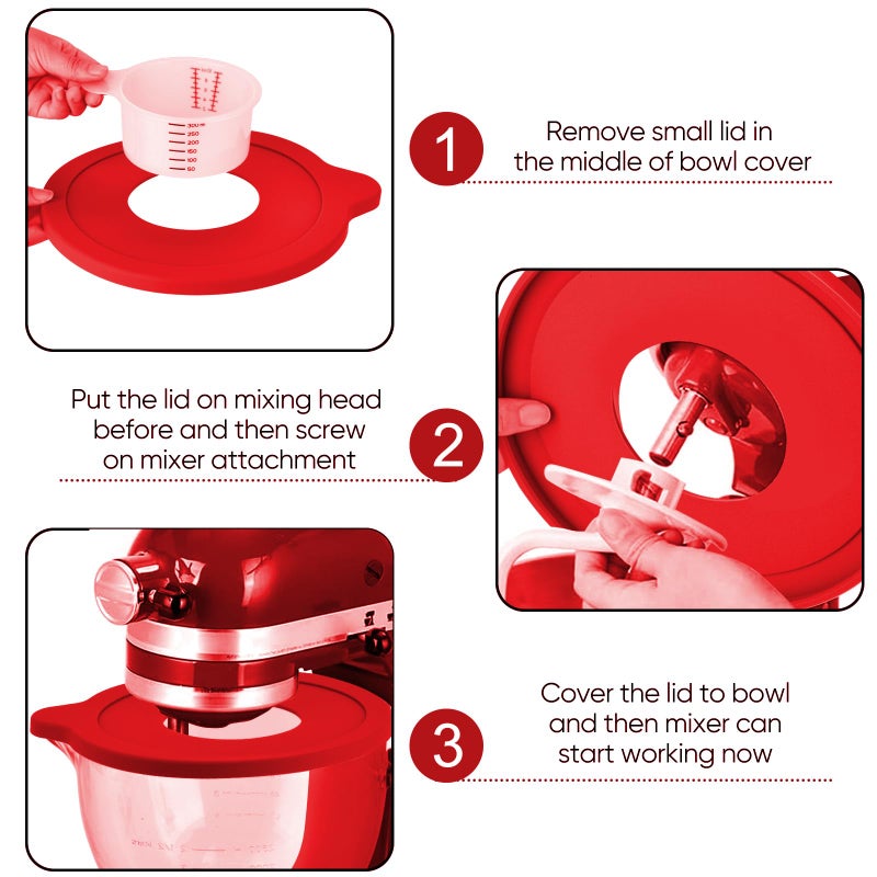 Kitwanda Glass Bowl Compatible With KITCHENAID Stand Mixer,5QT,With Red Lid Compatible with Artisan 5KSM125, 5KSM150, 5KSM175, 5KSM7580, KSM150, RRK150 and More Models for Simple Attachment - Image 2