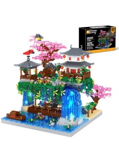 POKONBOY POKONBOY Peach Blossom Pond Building Blocks Set, Chinese Architecture Cherry Blossom Tree House Building Kit with LED Light Gift for Kids Adults Age 12+ (3320 Pcs, Micro Bricks)  - Image 1