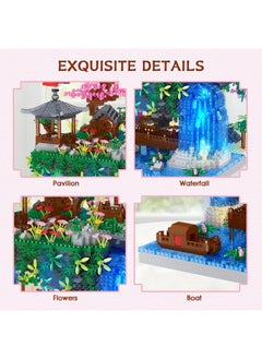 POKONBOY POKONBOY Peach Blossom Pond Building Blocks Set, Chinese Architecture Cherry Blossom Tree House Building Kit with LED Light Gift for Kids Adults Age 12+ (3320 Pcs, Micro Bricks)  - Image 3