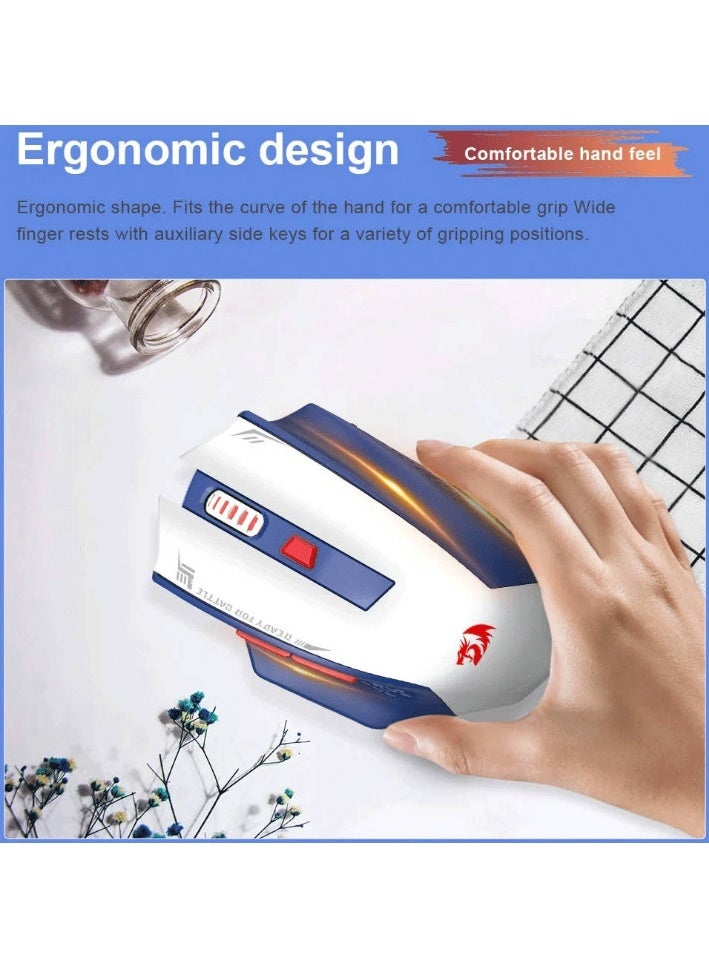 Redragon M994WBR Woki Gaming Mouse, Optical Pixart 3395 Sensor, Up to 26000 DPI, 3 Mode Connectivity, BT/2.4GHz/Wired, 6 Programmable Buttons, 1ms Response Polling Rate, White - Image 2