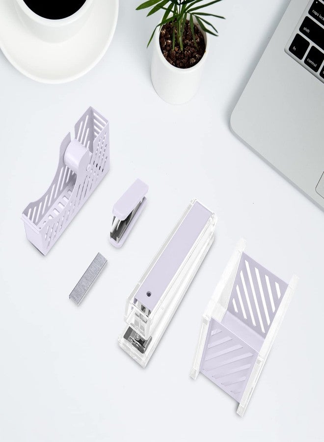 MEGREZ Desktop Staplers Kit, Acrylic Metal Stapler with 1000 PCS Staples, Office Supplies Set with Tape Dispenser, Staple Remover, Acrylic Pencil Holder for Office Staff, Purple - Image 4