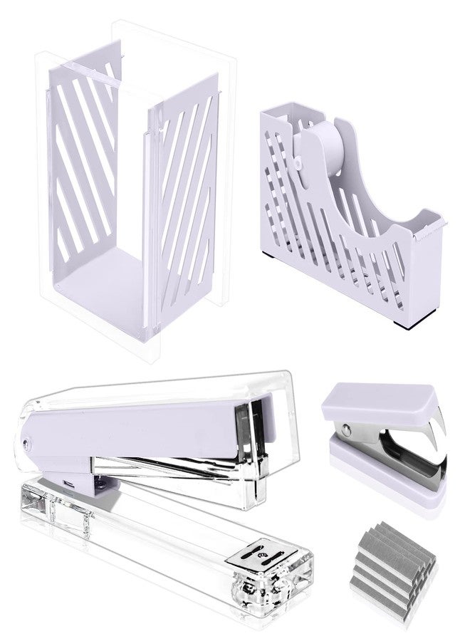 MEGREZ Desktop Staplers Kit, Acrylic Metal Stapler with 1000 PCS Staples, Office Supplies Set with Tape Dispenser, Staple Remover, Acrylic Pencil Holder for Office Staff, Purple - Image 1