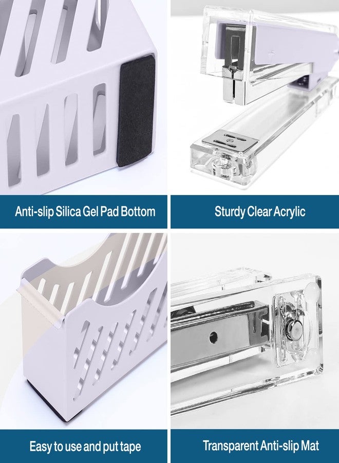 MEGREZ Desktop Staplers Kit, Acrylic Metal Stapler with 1000 PCS Staples, Office Supplies Set with Tape Dispenser, Staple Remover, Acrylic Pencil Holder for Office Staff, Purple - Image 5