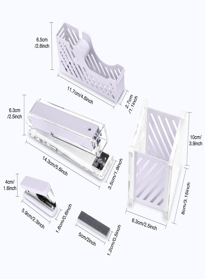 MEGREZ Desktop Staplers Kit, Acrylic Metal Stapler with 1000 PCS Staples, Office Supplies Set with Tape Dispenser, Staple Remover, Acrylic Pencil Holder for Office Staff, Purple - Image 2