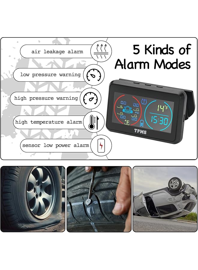 KASTWAVE Rv Tire Pressure Monitoring System, Tire Pressure Monitor System (0-145 Psi) With Solar Charge, With 4 External Sensors & Real Time Auto Alarm, Lcd Display, For Rv Suv Mpv Truck Sedan - Image 2