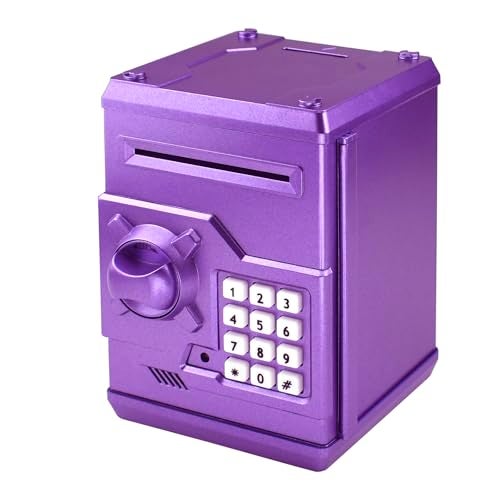 Totola Piggy Bank Electronic Mini ATM for Kids Baby Toy Auto Scroll Paper Money Safe Coin Banks Saving Box Password Code Lock for ChildrenBoys Girls Best Birthday Gift Purple - Image 1