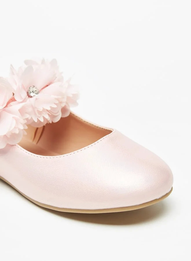 Celeste Girls' Floral Accented Ballerina Shoes with Hook and Loop Closure