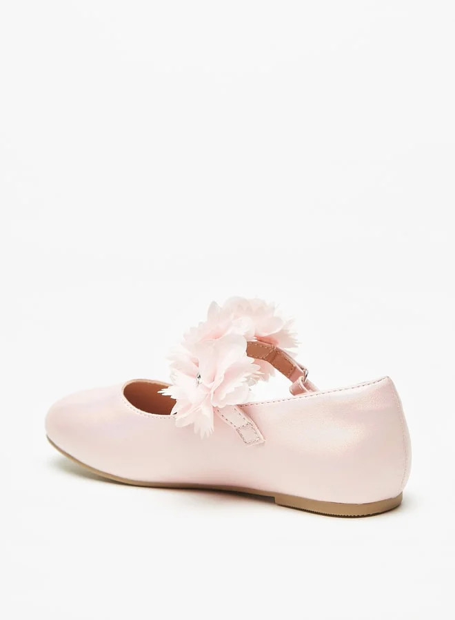 Celeste Girls' Floral Accented Ballerina Shoes with Hook and Loop Closure