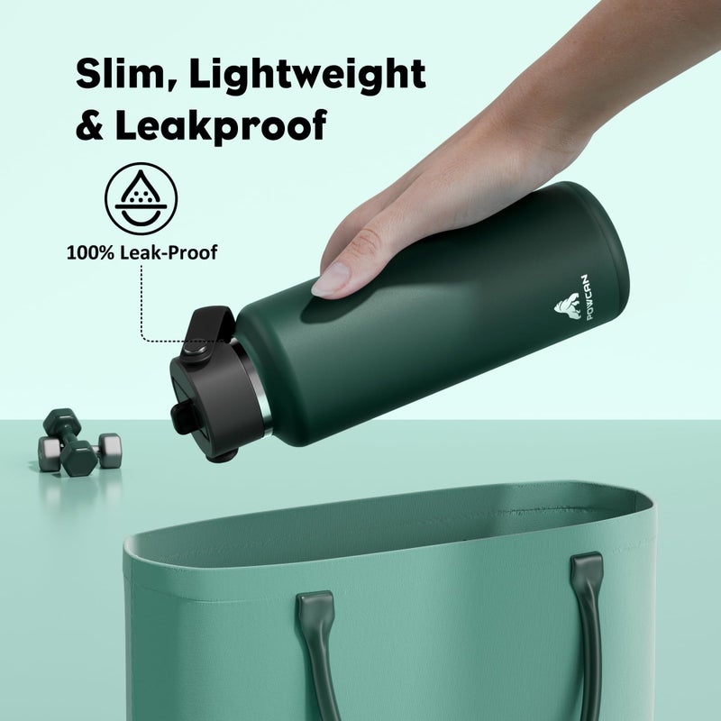POWCAN 18 oz Water Bottle Insulated: Leakproof Lid with Straw, Lightweight, Flex Cap, BPA-Free, Stainless Steel Water Bottle for Office, Trekking, Commute, Worker, Walking, Cycling (Fir Green) - Image 3