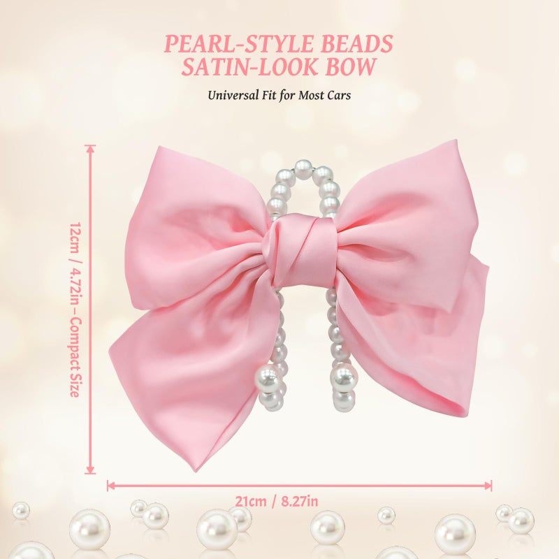 Linsdala 2 PCS Bow Pearl Car Seat Headrest Hook â€“ Cute Purse Hook for Car, Girly Interior Decoration Accessories Hook Hanger, Seatback Holder for Purses & Bags, Elegant Car Organizer (Pink) - Image 2