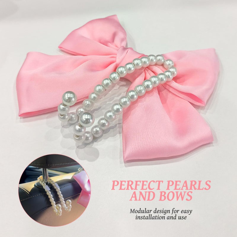 Linsdala 2 PCS Bow Pearl Car Seat Headrest Hook â€“ Cute Purse Hook for Car, Girly Interior Decoration Accessories Hook Hanger, Seatback Holder for Purses & Bags, Elegant Car Organizer (Pink) - Image 5