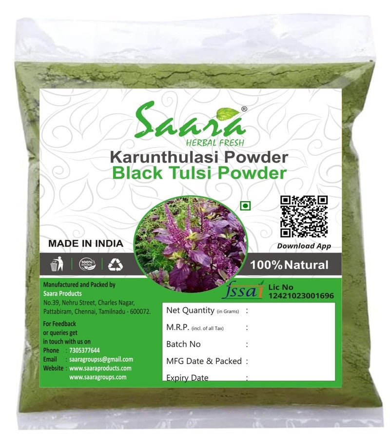 Saara HERBAL FRESH Karunthulasi Powder 700g Black Tulsi Powder Krishna Thulasi Ocimum Sanctum Shayama Leaves Tulasi Powderpack of 7 x 100g - Image 1