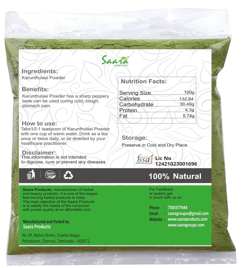 Saara HERBAL FRESH Karunthulasi Powder 700g Black Tulsi Powder Krishna Thulasi Ocimum Sanctum Shayama Leaves Tulasi Powderpack of 7 x 100g - Image 2