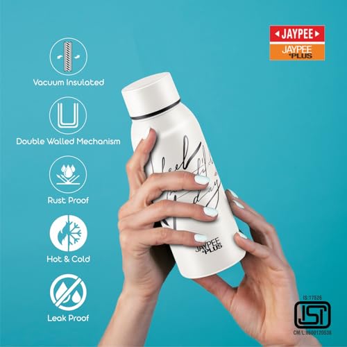Jaypee Plus Punch Prime Stainless Steel Printed Vacuum Insulated Water Bottle 500 ml | ISI Certified Rustproof & Leakproof Flask with 24Hrs Hot & Cold Ideal for School Kids, Office & Travel - (White) - Image 3