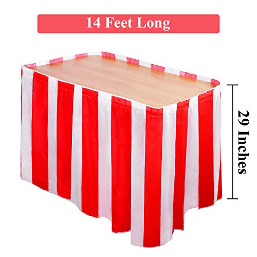 Elcoho 5 Pack Carnival Table Skirt 14 Feet x 29 Inch Red and White Striped Table Skirt Fits Rectangle or Round Tables Party Theme Tables for Circus Theme Party Decorations - Image 2