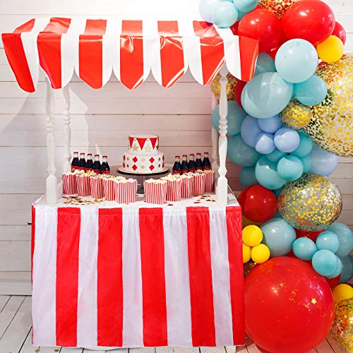 Elcoho 5 Pack Carnival Table Skirt 14 Feet x 29 Inch Red and White Striped Table Skirt Fits Rectangle or Round Tables Party Theme Tables for Circus Theme Party Decorations - Image 5