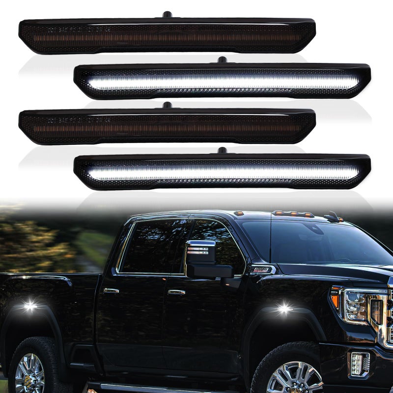 DERMOKA LED Side Marker Lights for GMC Sierra 2500HD 3500HD 2020-2025 Pickup Truck White Front Rear Fender Marker Lamps Smoked Len - Image 1