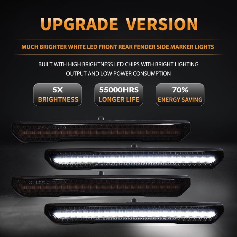 DERMOKA LED Side Marker Lights for GMC Sierra 2500HD 3500HD 2020-2025 Pickup Truck White Front Rear Fender Marker Lamps Smoked Len - Image 2