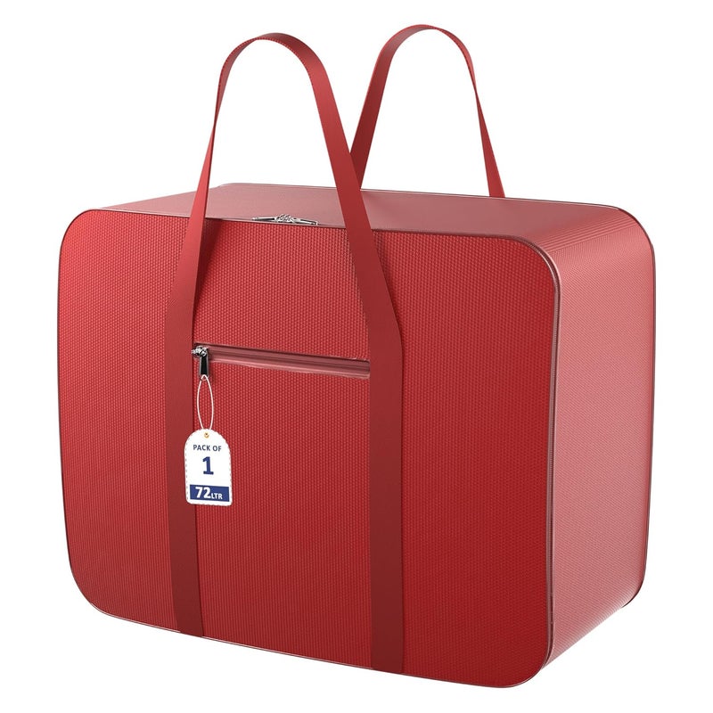 Kuber Industries Storage Bag Clothes Storage Bag Rexine Underbed Storage Bag Wardrobe Organizer for BlanketComforters Foldable Attachi Bag with Handle Large Red - Image 1