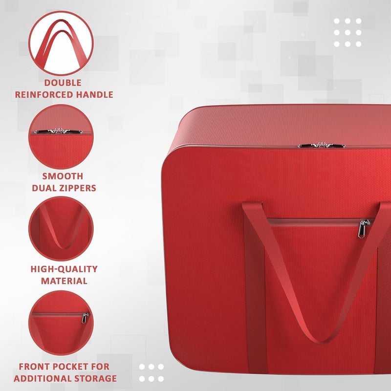 Kuber Industries Storage Bag Clothes Storage Bag Rexine Underbed Storage Bag Wardrobe Organizer for BlanketComforters Foldable Attachi Bag with Handle Large Red - Image 4