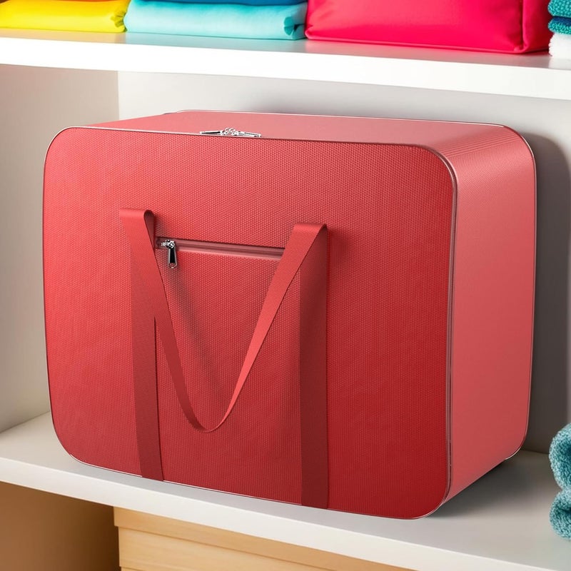 Kuber Industries Storage Bag Clothes Storage Bag Rexine Underbed Storage Bag Wardrobe Organizer for BlanketComforters Foldable Attachi Bag with Handle Large Red - Image 2