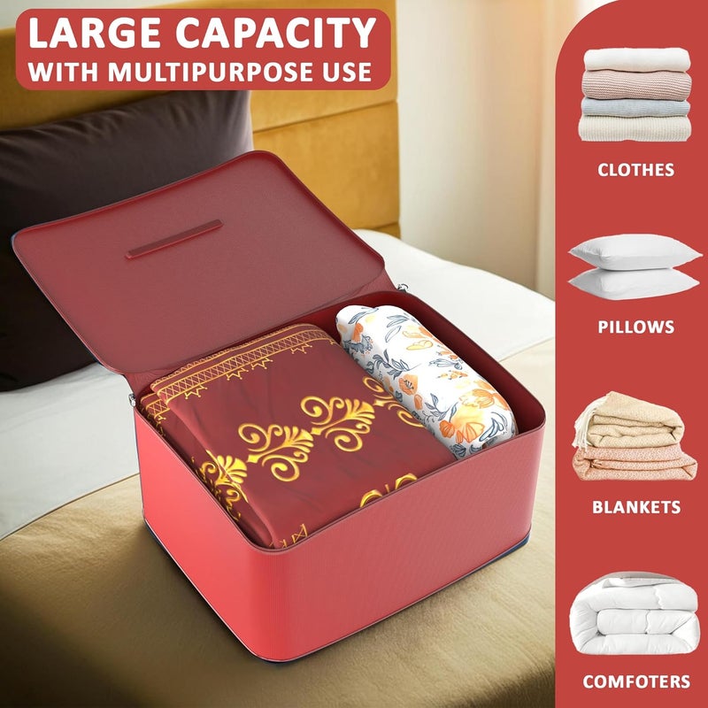 Kuber Industries Storage Bag Clothes Storage Bag Rexine Underbed Storage Bag Wardrobe Organizer for BlanketComforters Foldable Attachi Bag with Handle Large Red - Image 5