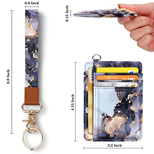 Coco Rossi Slim Front Pocket Wallet RFID ID Card Holder Cute Small Wallet with Wrist Lanyards Key Chain Holder for Women,Grey Marble - Image 3
