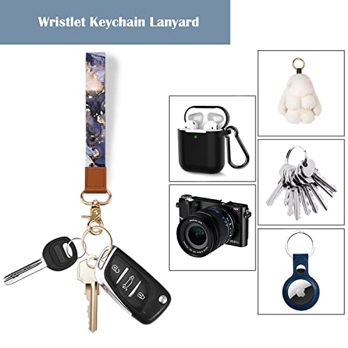 Coco Rossi Slim Front Pocket Wallet RFID ID Card Holder Cute Small Wallet with Wrist Lanyards Key Chain Holder for Women,Grey Marble - Image 5