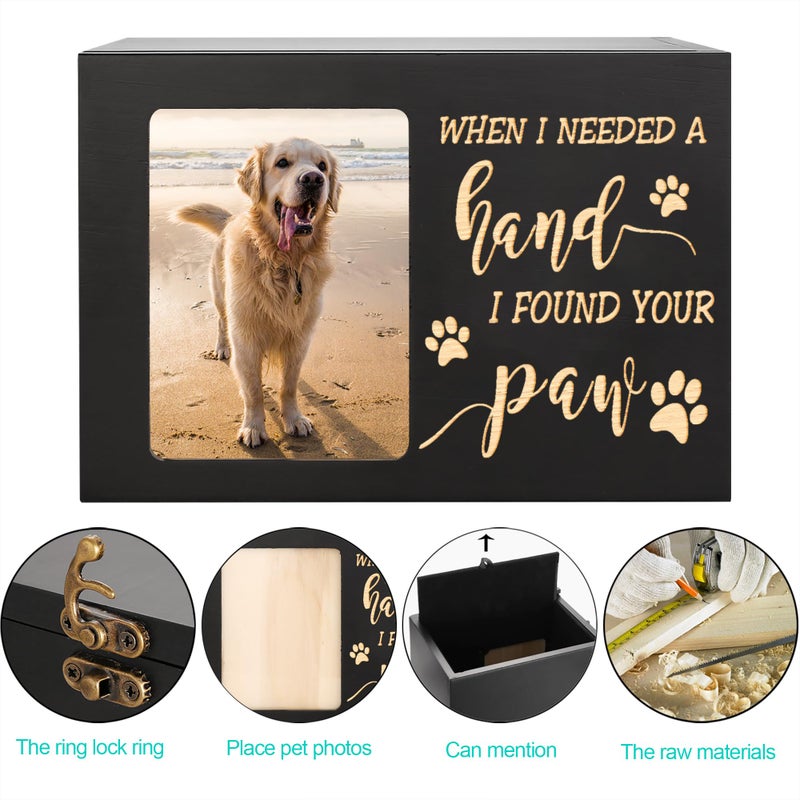 DGDCDV Pet Memorial Urns for Dog or Cat Ashes, Large Wooden Funeral Cremation Urns with Photo Frame, Memorial Keepsake Memory Box with Black Flannel as Lining, Loss Pet Memorial Remembrance Gift - Image 3